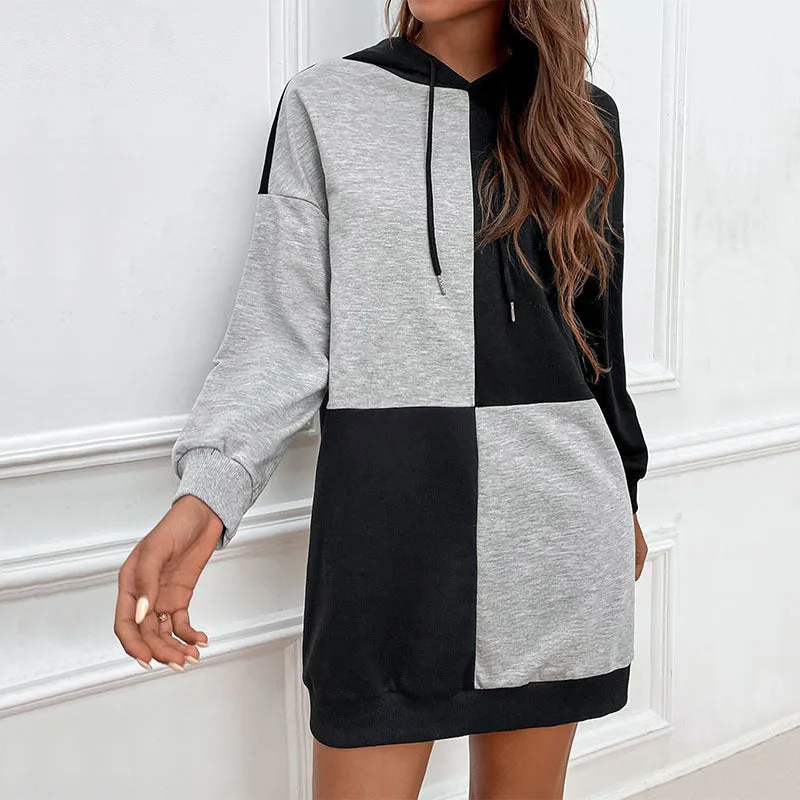 New Arrival Color-Block Hoodie Dress