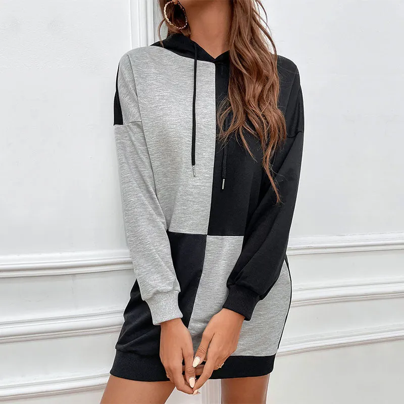 New Arrival Color-Block Hoodie Dress
