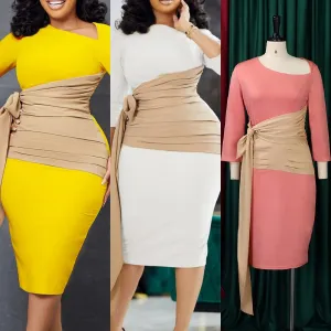 New Arrival - Elegant Contrast Color Office Dresses - Slim Fit