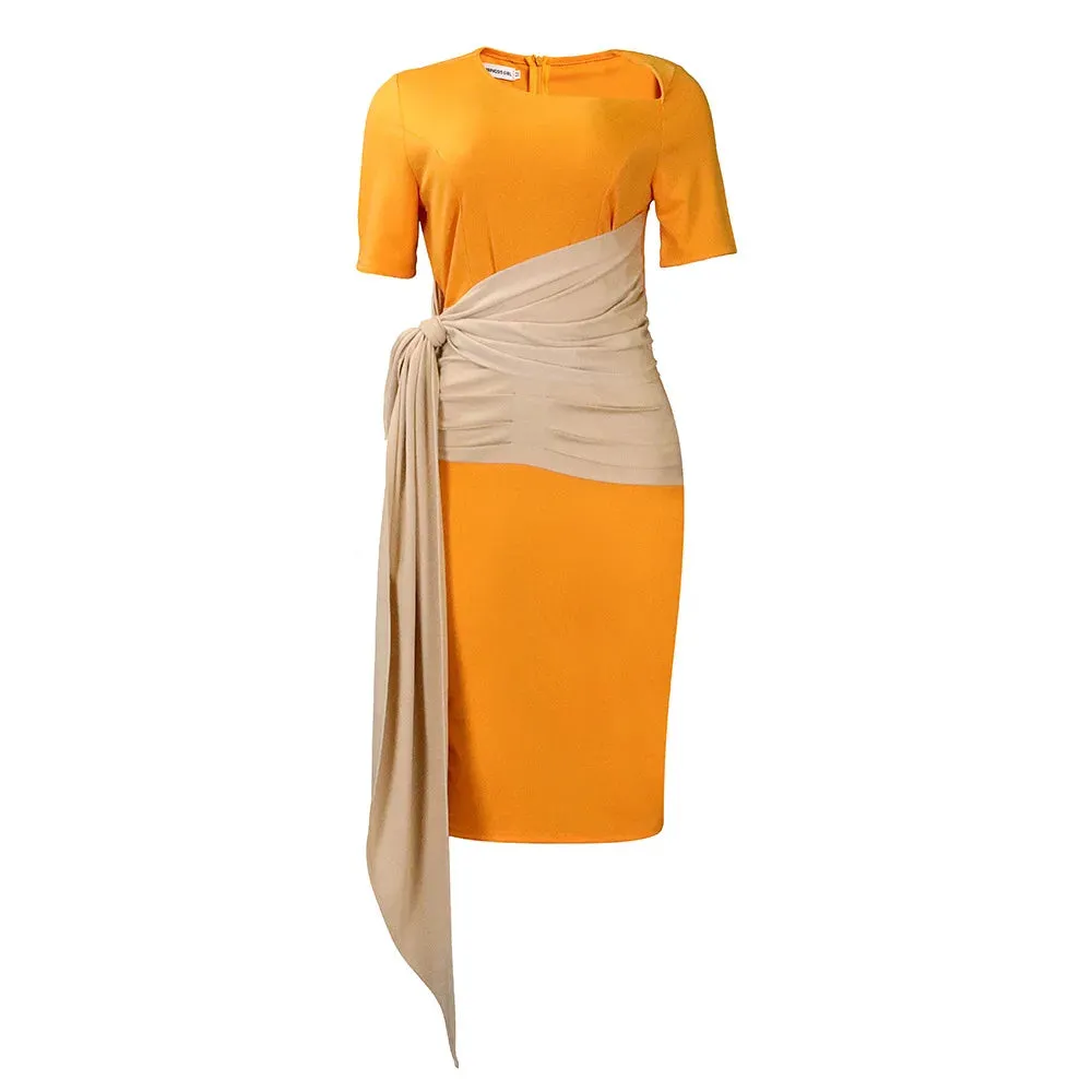 New Arrival - Elegant Contrast Color Office Dresses - Slim Fit