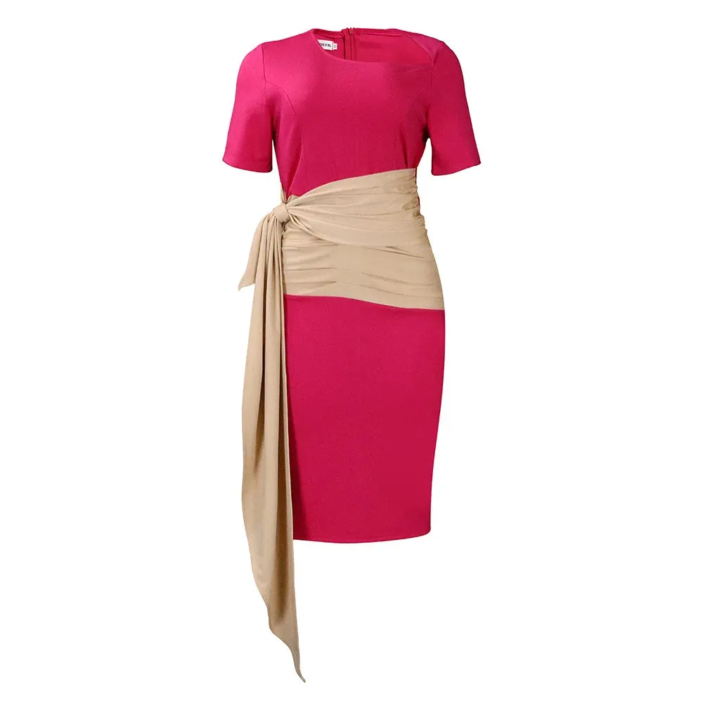 New Arrival - Elegant Contrast Color Office Dresses - Slim Fit