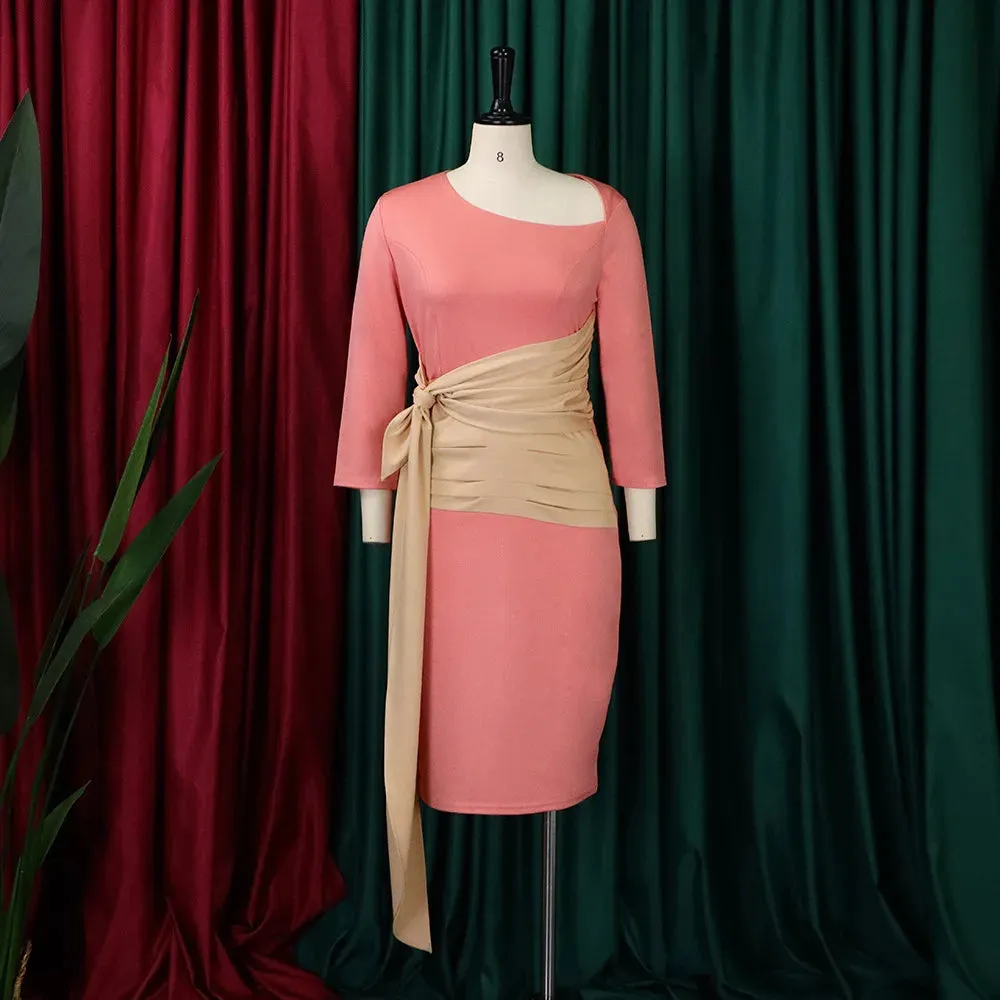 New Arrival - Elegant Contrast Color Office Dresses - Slim Fit
