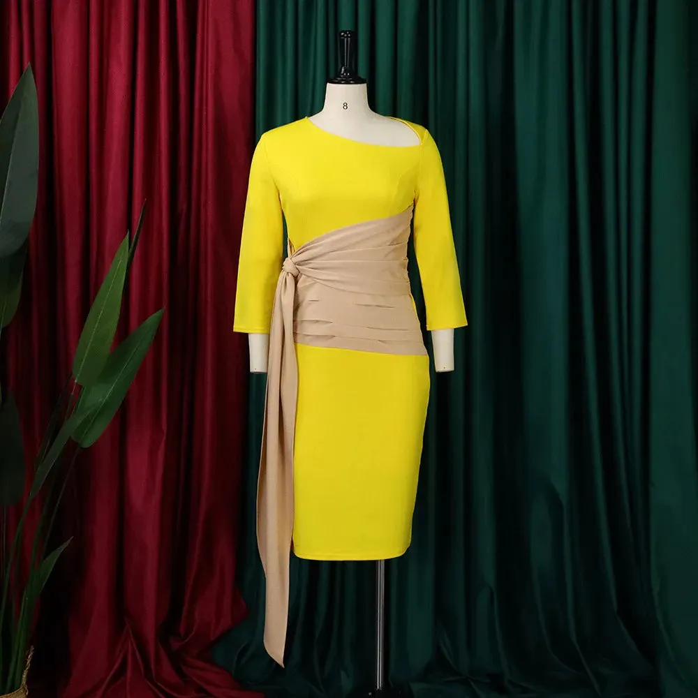 New Arrival - Elegant Contrast Color Office Dresses - Slim Fit