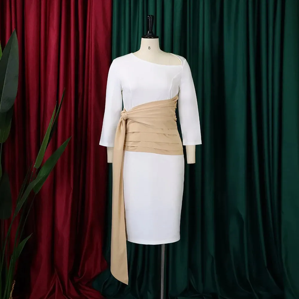 New Arrival - Elegant Contrast Color Office Dresses - Slim Fit