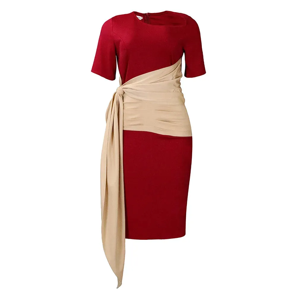 New Arrival - Elegant Contrast Color Office Dresses - Slim Fit