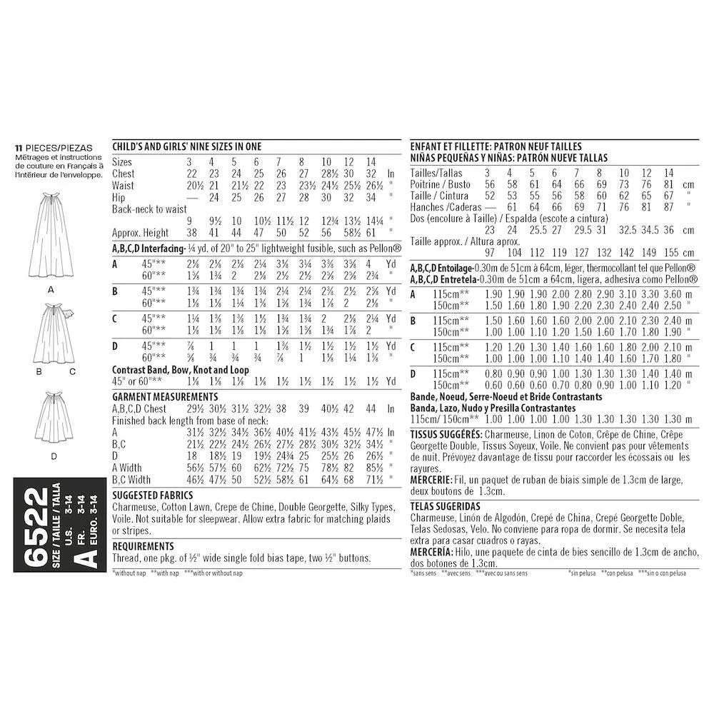 Newlook Pattern 6522 Child's and Girls' Dresses and Top