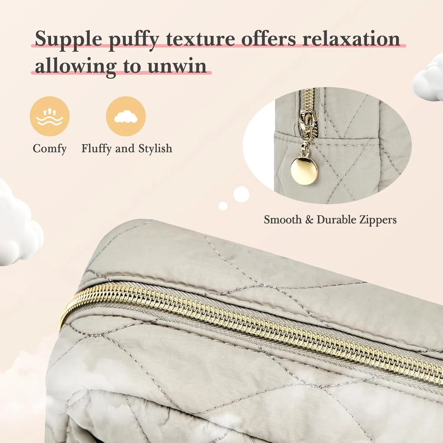Noozion Makeup Bag, Travel Cosmetic Bag, Puffy Padded Make Up Bag for Women, Makeup Organizer Case, Wide-open Pouch Purse, Travel Essentials