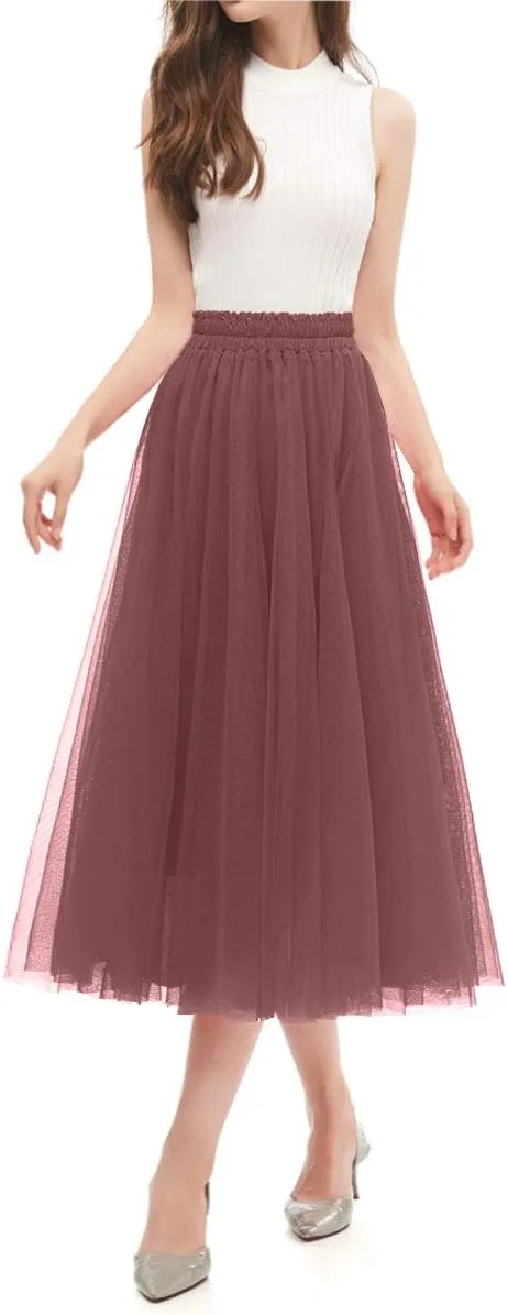 OBBUE Women's A Line Tulle Party Evening Tutu Skirts Tea Length