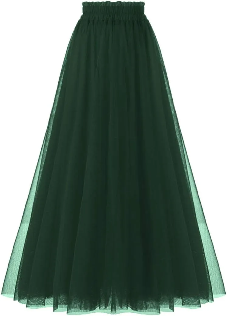 OBBUE Women's A Line Tulle Party Evening Tutu Skirts Tea Length
