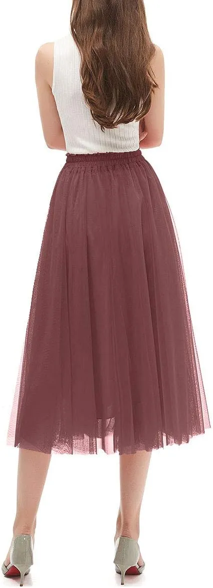 OBBUE Women's A Line Tulle Party Evening Tutu Skirts Tea Length
