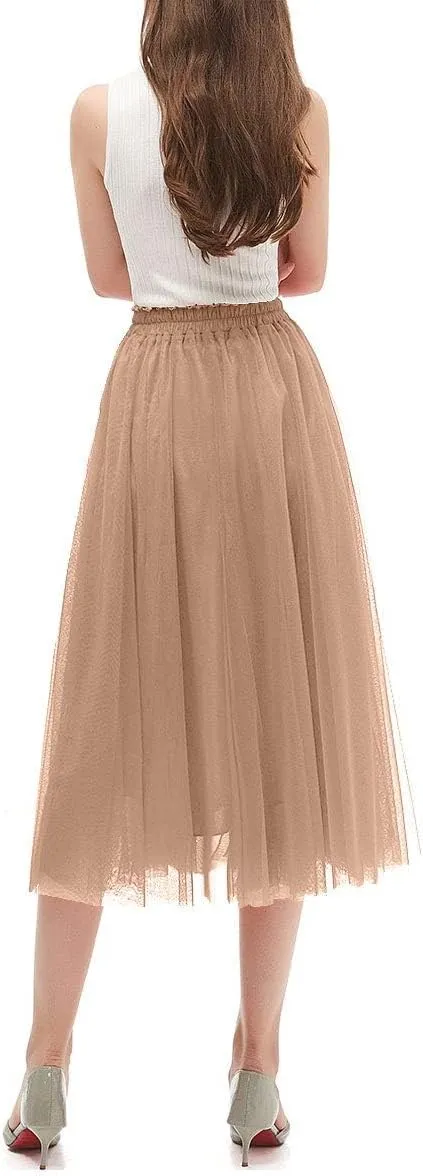 OBBUE Women's A Line Tulle Party Evening Tutu Skirts Tea Length