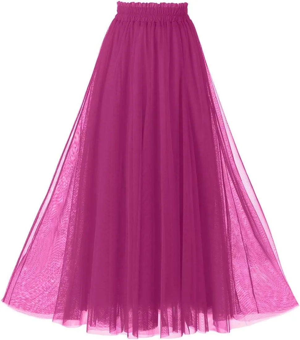 OBBUE Women's A Line Tulle Party Evening Tutu Skirts Tea Length