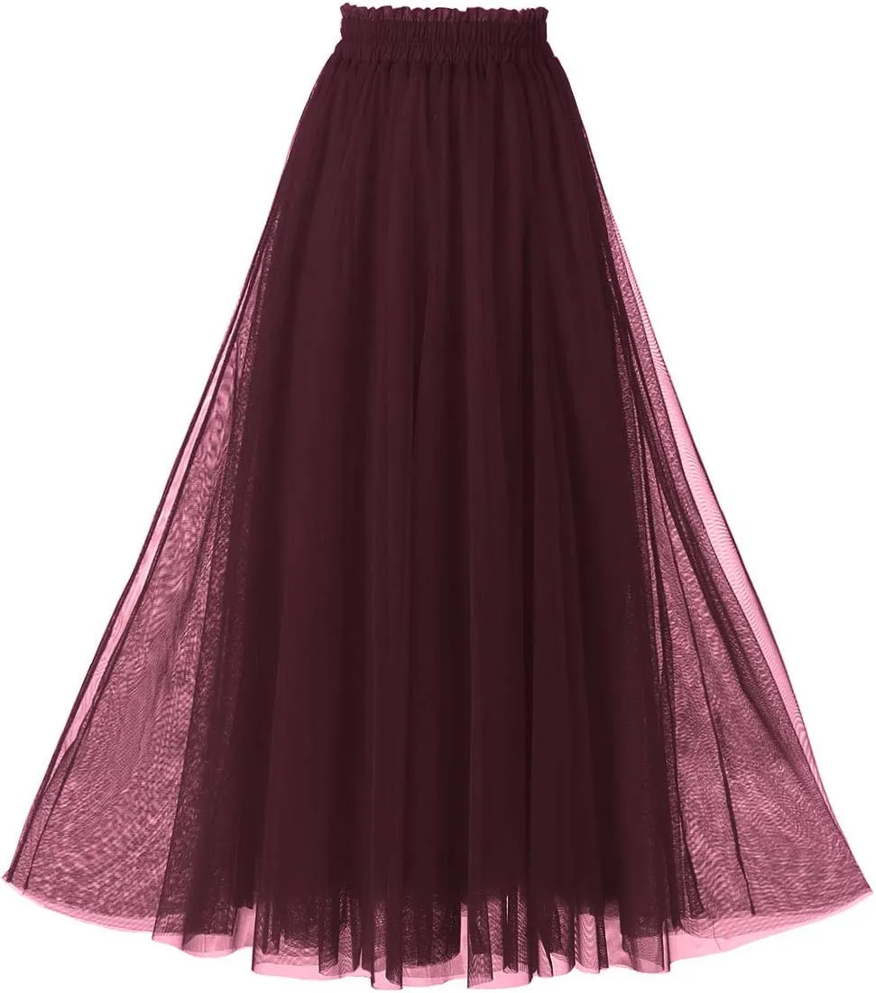 OBBUE Women's A Line Tulle Party Evening Tutu Skirts Tea Length
