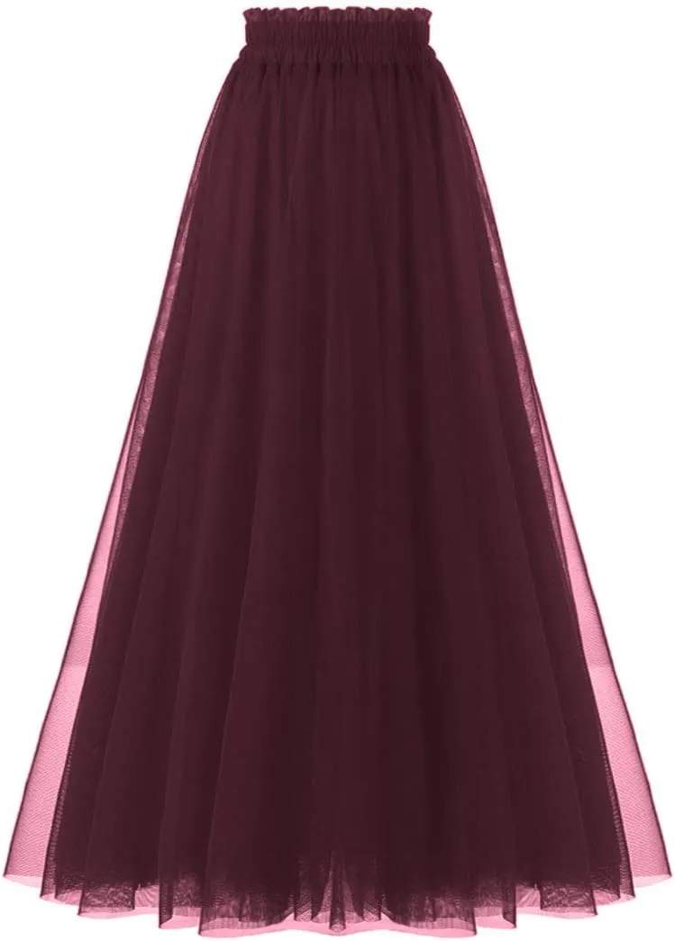 OBBUE Women's A Line Tulle Party Evening Tutu Skirts Tea Length