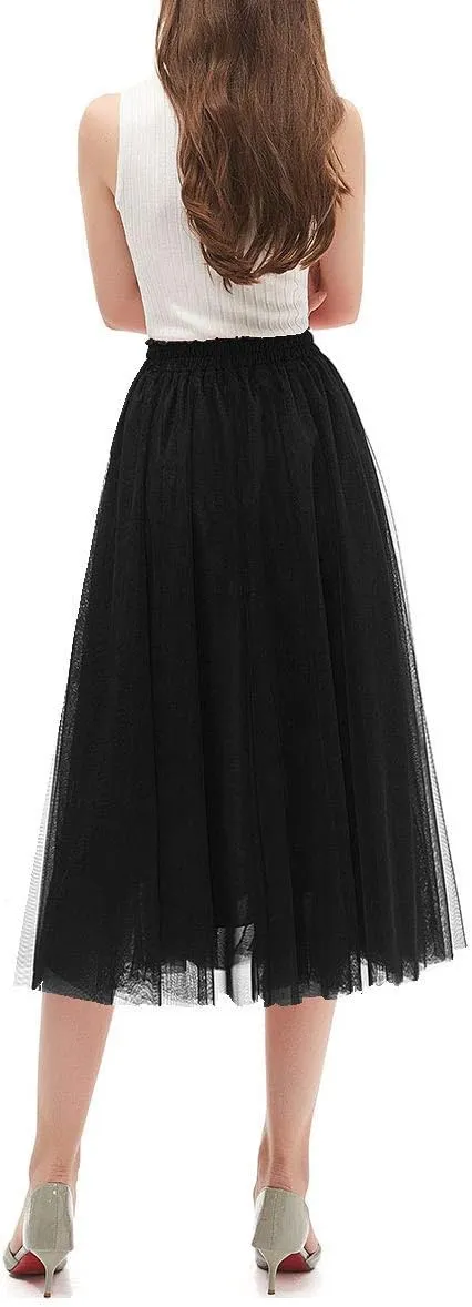 OBBUE Women's A Line Tulle Party Evening Tutu Skirts Tea Length