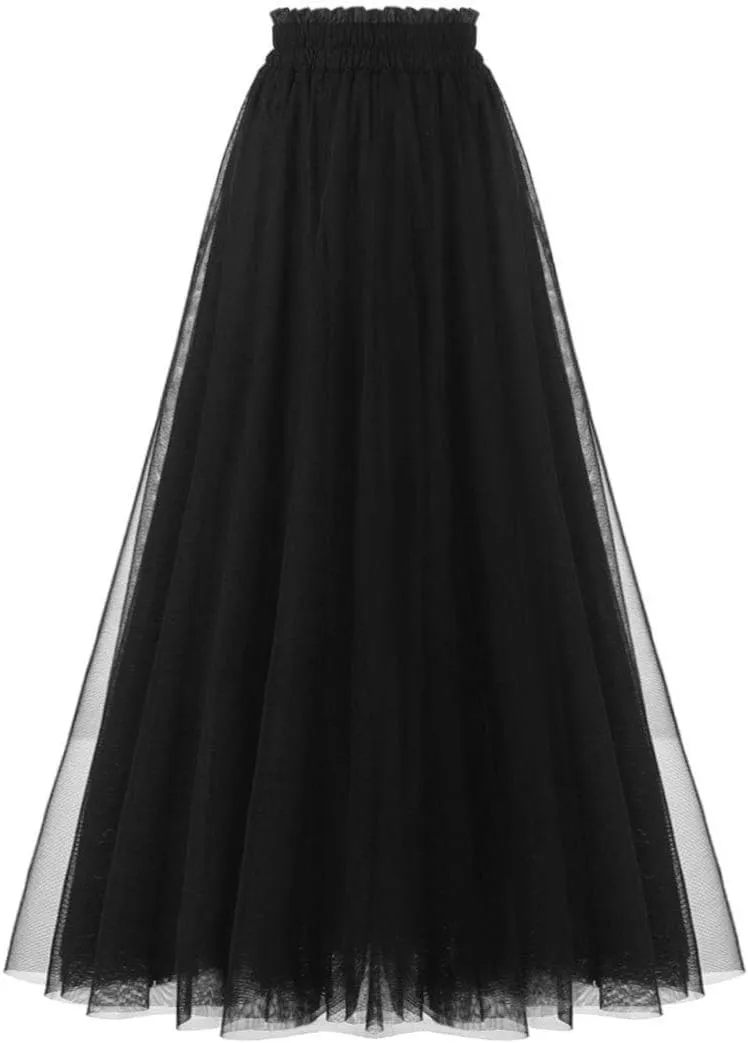 OBBUE Women's A Line Tulle Party Evening Tutu Skirts Tea Length