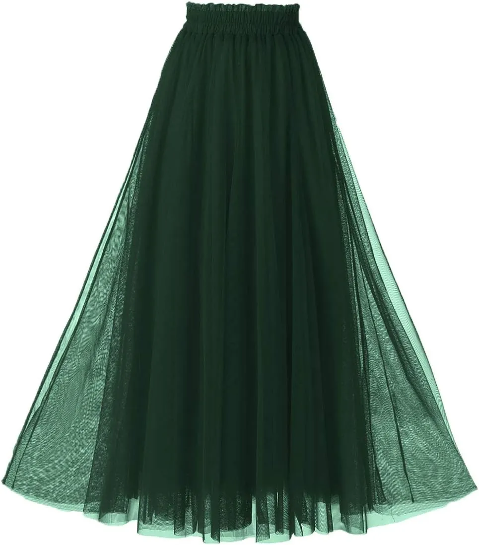 OBBUE Women's A Line Tulle Party Evening Tutu Skirts Tea Length