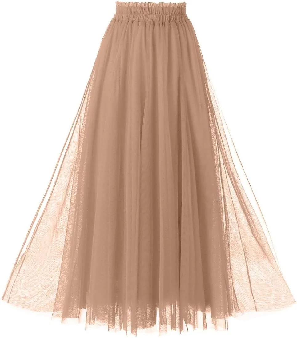 OBBUE Women's A Line Tulle Party Evening Tutu Skirts Tea Length