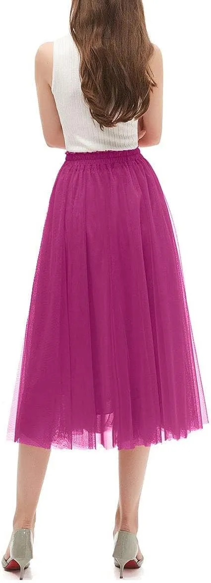 OBBUE Women's A Line Tulle Party Evening Tutu Skirts Tea Length
