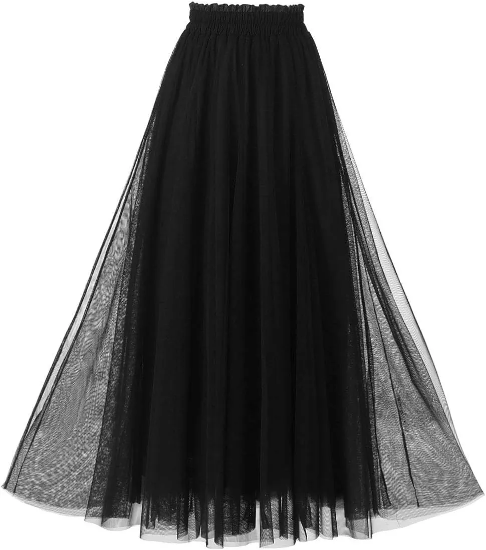 OBBUE Women's A Line Tulle Party Evening Tutu Skirts Tea Length