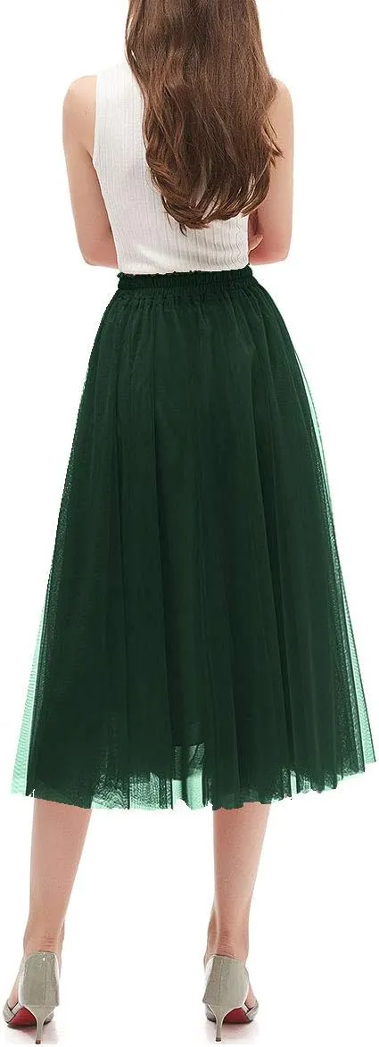 OBBUE Women's A Line Tulle Party Evening Tutu Skirts Tea Length