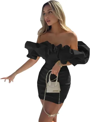 Off Shoulder Mermaid Homecoming Dresses for Women 2024 Short Ruffles Tube Satin Formal Evening Cocktail Party Gowns GL0009