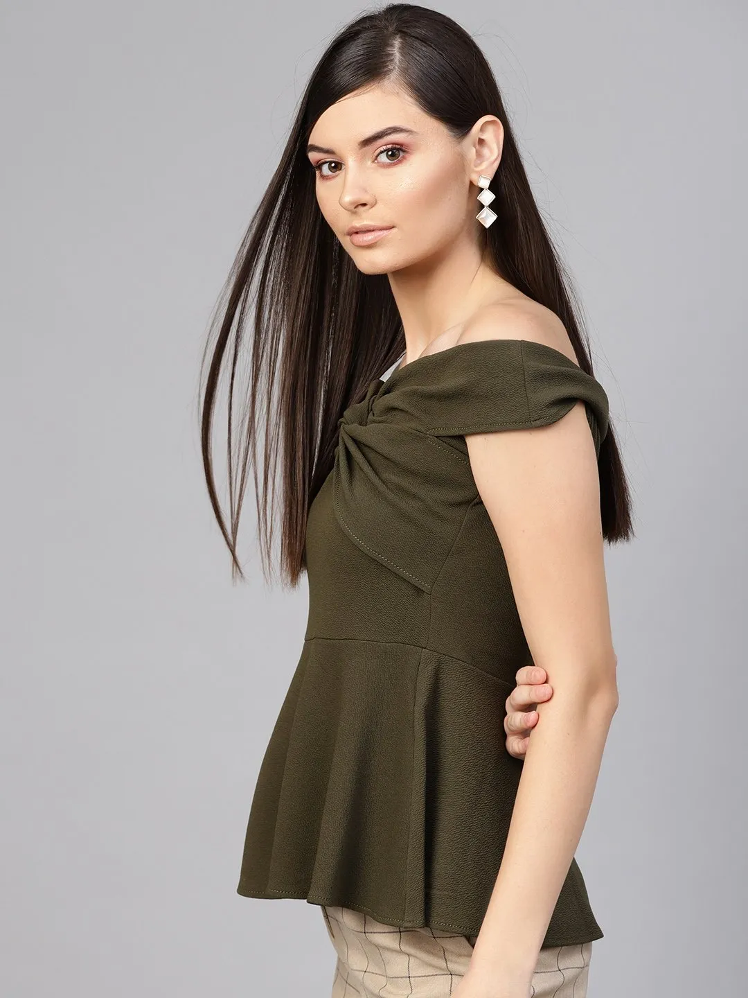 Olive Bardot Peplum Top