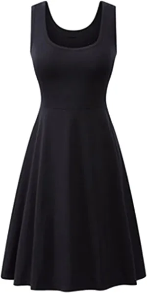 OMZIN Women's Sleeveless Midi Dress Casual Flared Tank Dress Solid Color Cotton Skater Swing Dresses