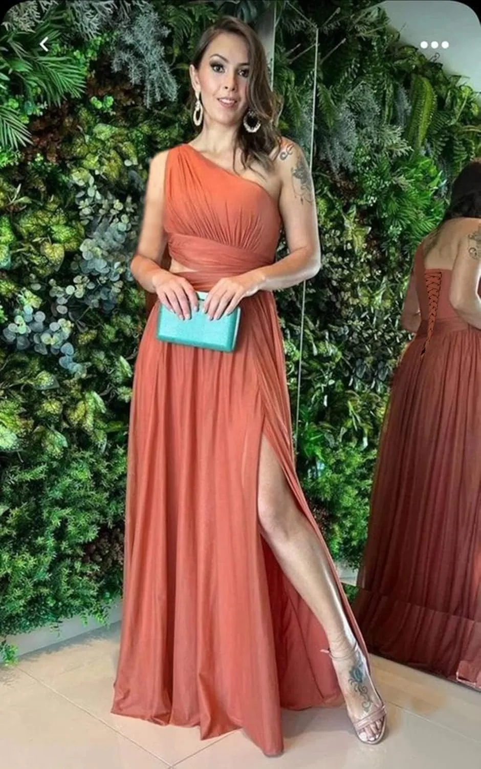 One Shoulder Bridesmaid Dresses for Wedding Chiffon High Slit A line Long Formal Prom Dress with Pockets