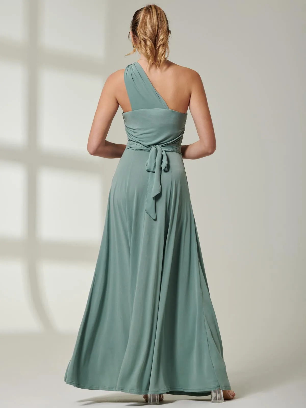 One Shoulder Jersey Maxi Dress, Green