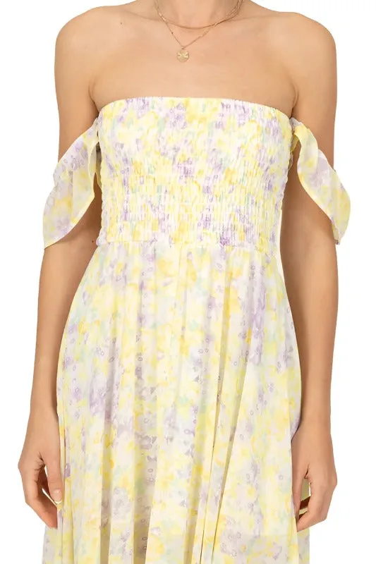 Pastel Floral Smocked Midi Dress