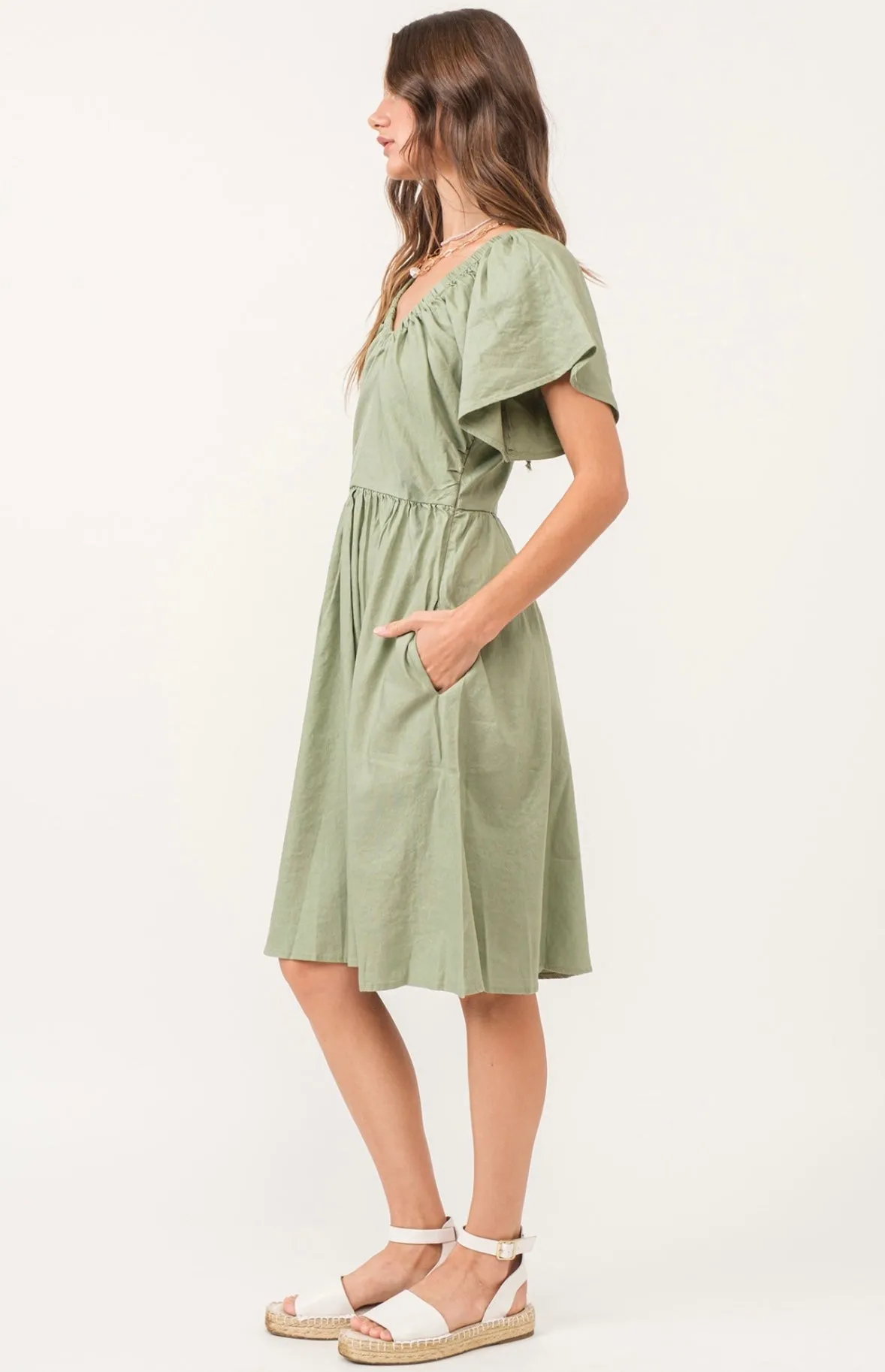 Petal Sleeve Eucalyptus Sage Dress