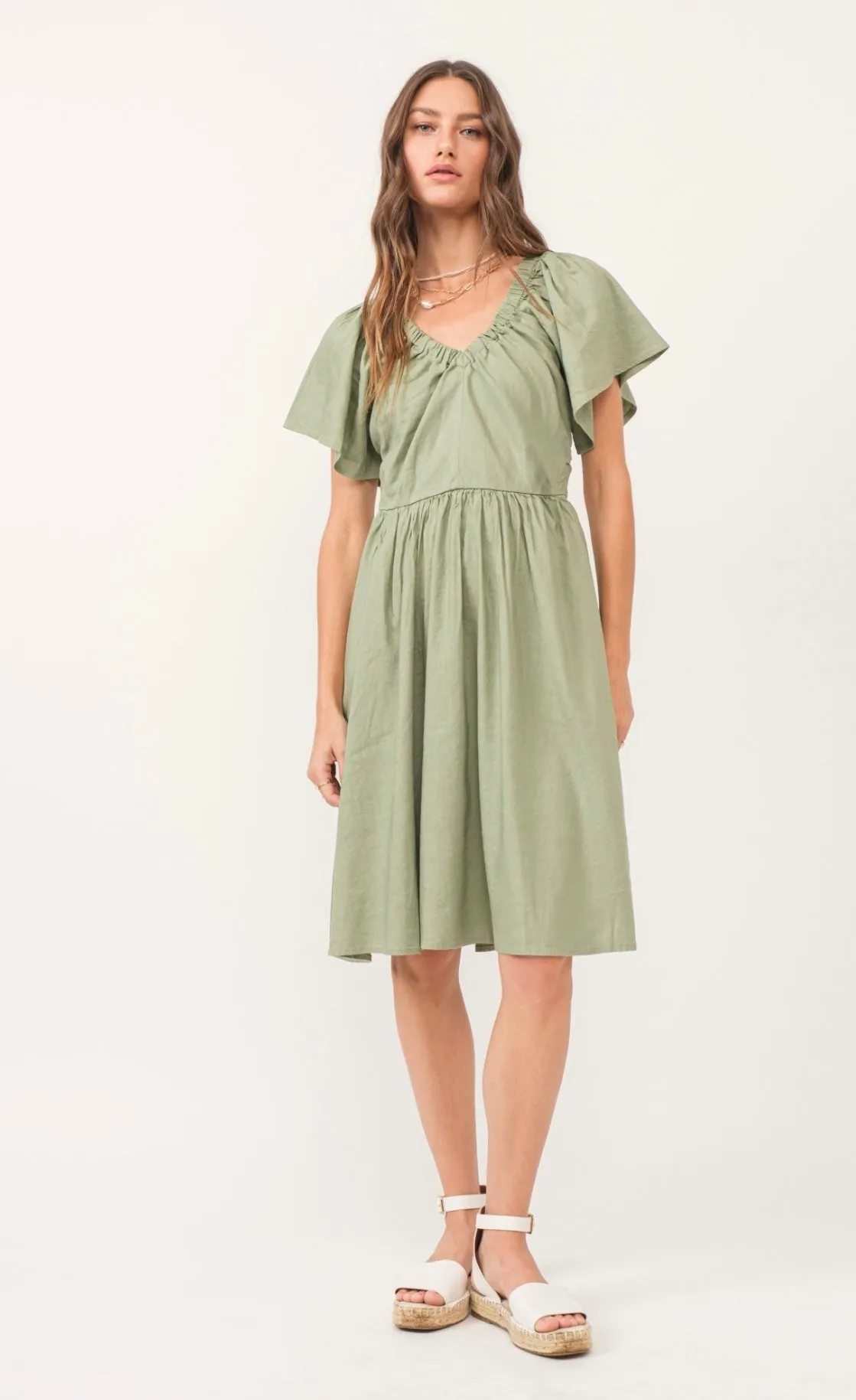Petal Sleeve Eucalyptus Sage Dress