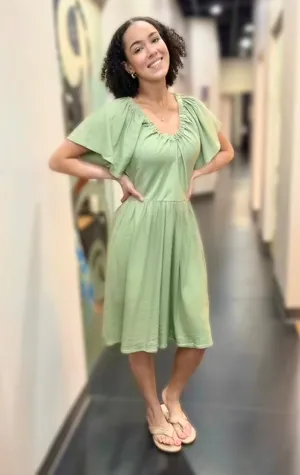 Petal Sleeve Eucalyptus Sage Dress