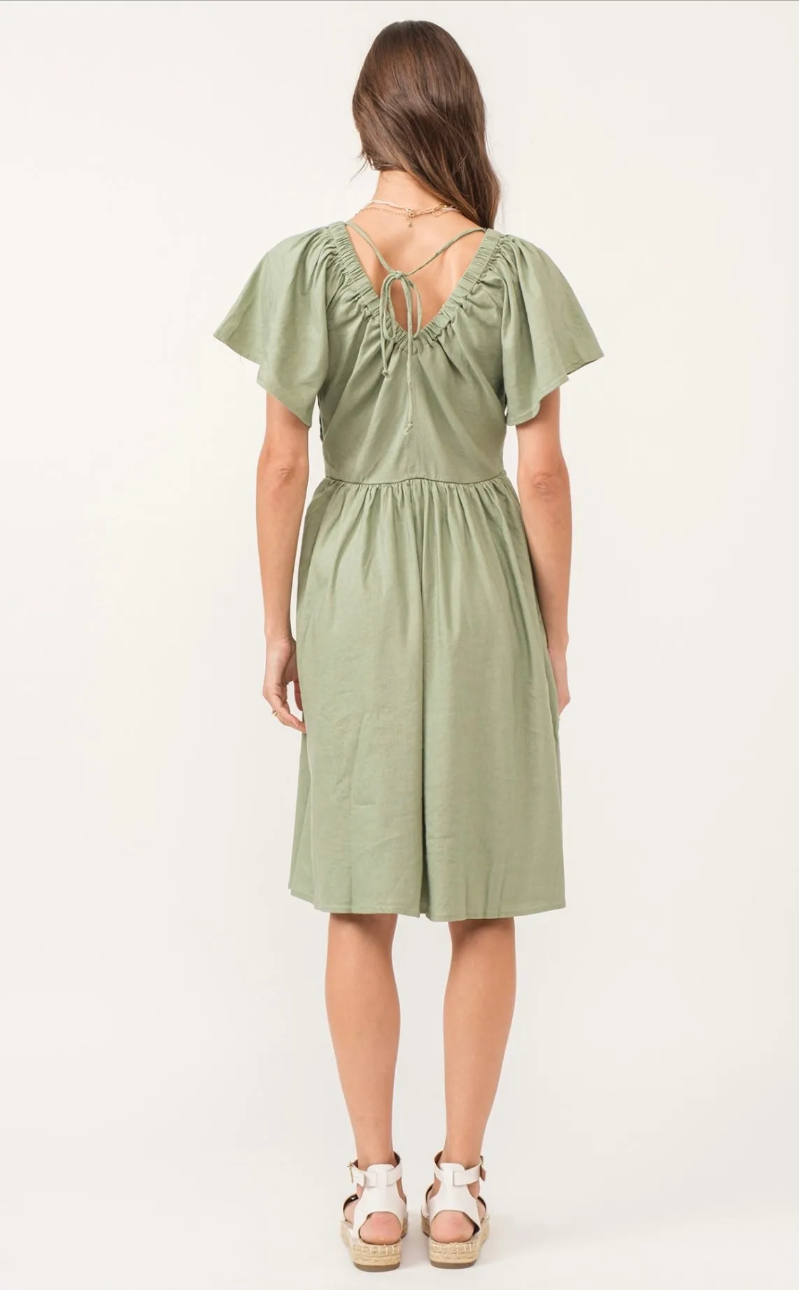 Petal Sleeve Eucalyptus Sage Dress
