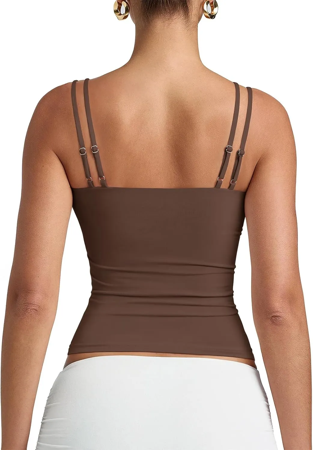 PINKMSTYLE Women Sexy V Neck Tank Top Sleeveless Double Lined Slim Fit Summer Double Spaghetti Strap Cami Going Out Tops