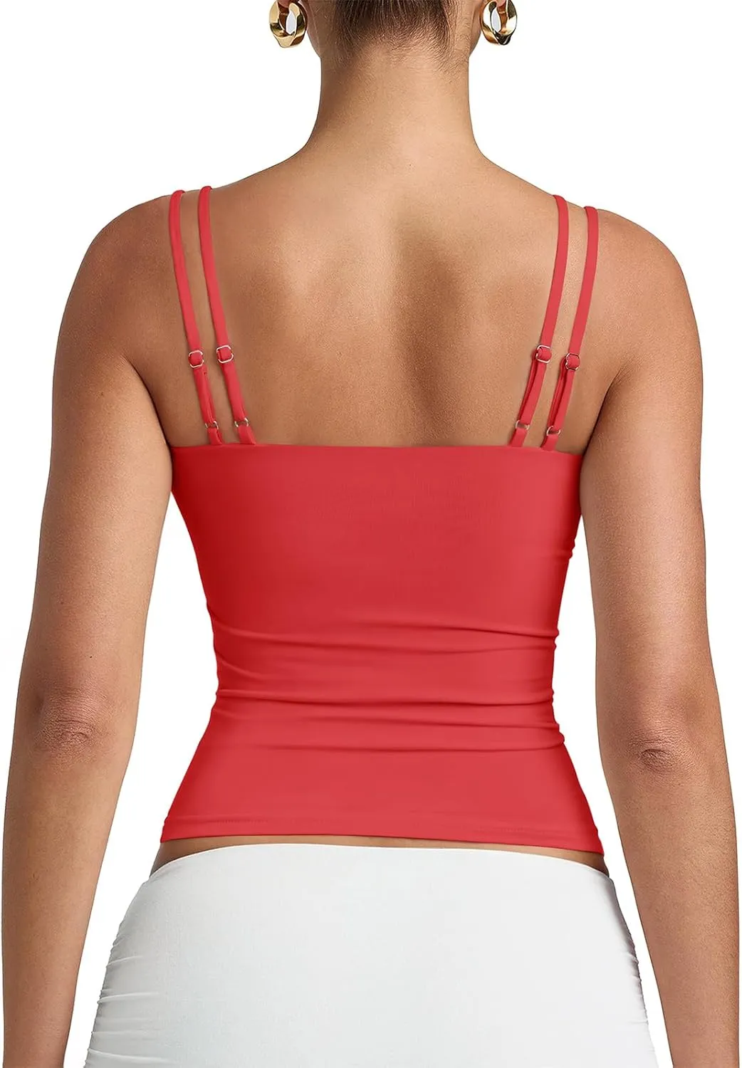 PINKMSTYLE Women Sexy V Neck Tank Top Sleeveless Double Lined Slim Fit Summer Double Spaghetti Strap Cami Going Out Tops