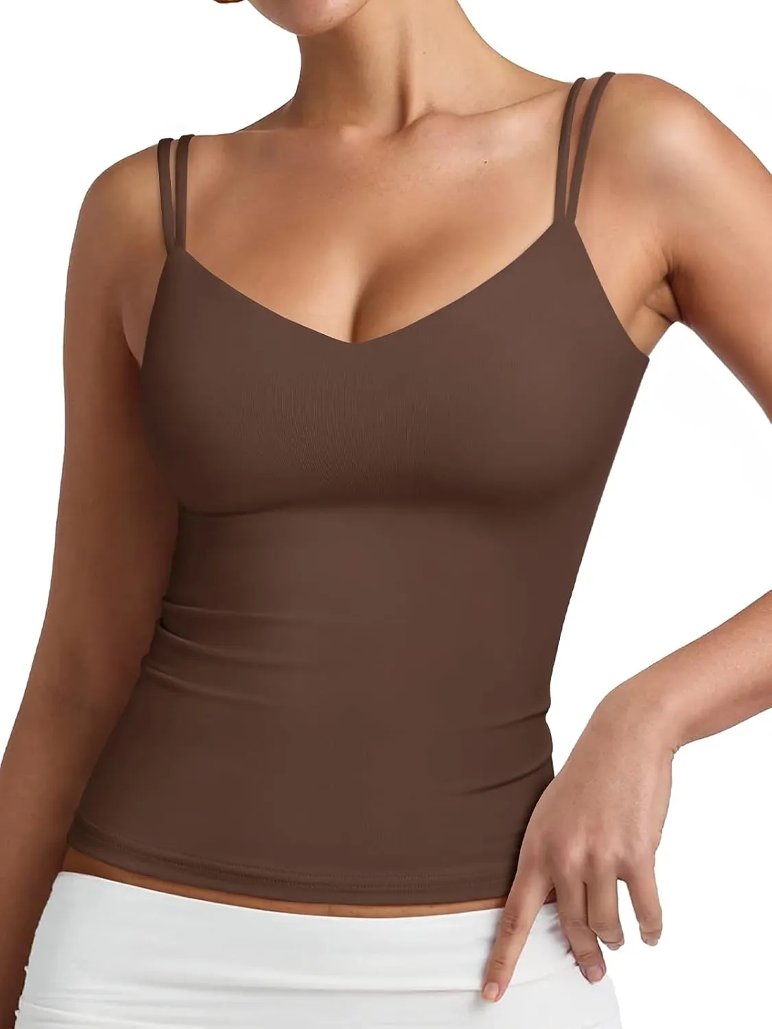 PINKMSTYLE Women Sexy V Neck Tank Top Sleeveless Double Lined Slim Fit Summer Double Spaghetti Strap Cami Going Out Tops