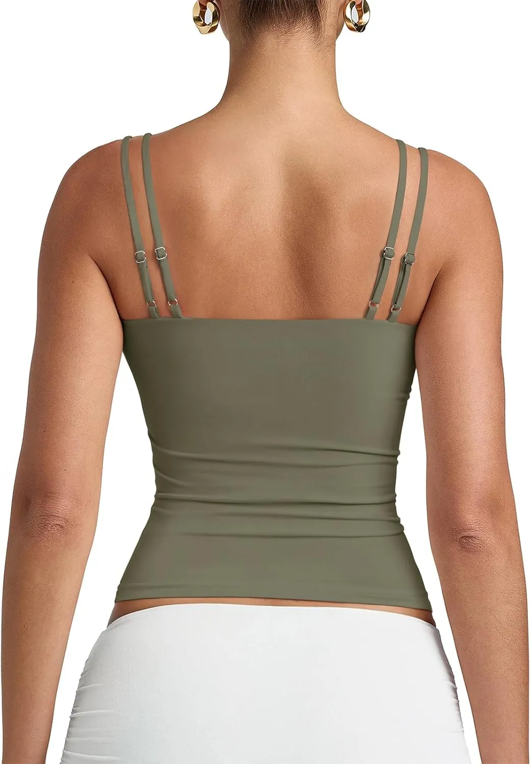 PINKMSTYLE Women Sexy V Neck Tank Top Sleeveless Double Lined Slim Fit Summer Double Spaghetti Strap Cami Going Out Tops