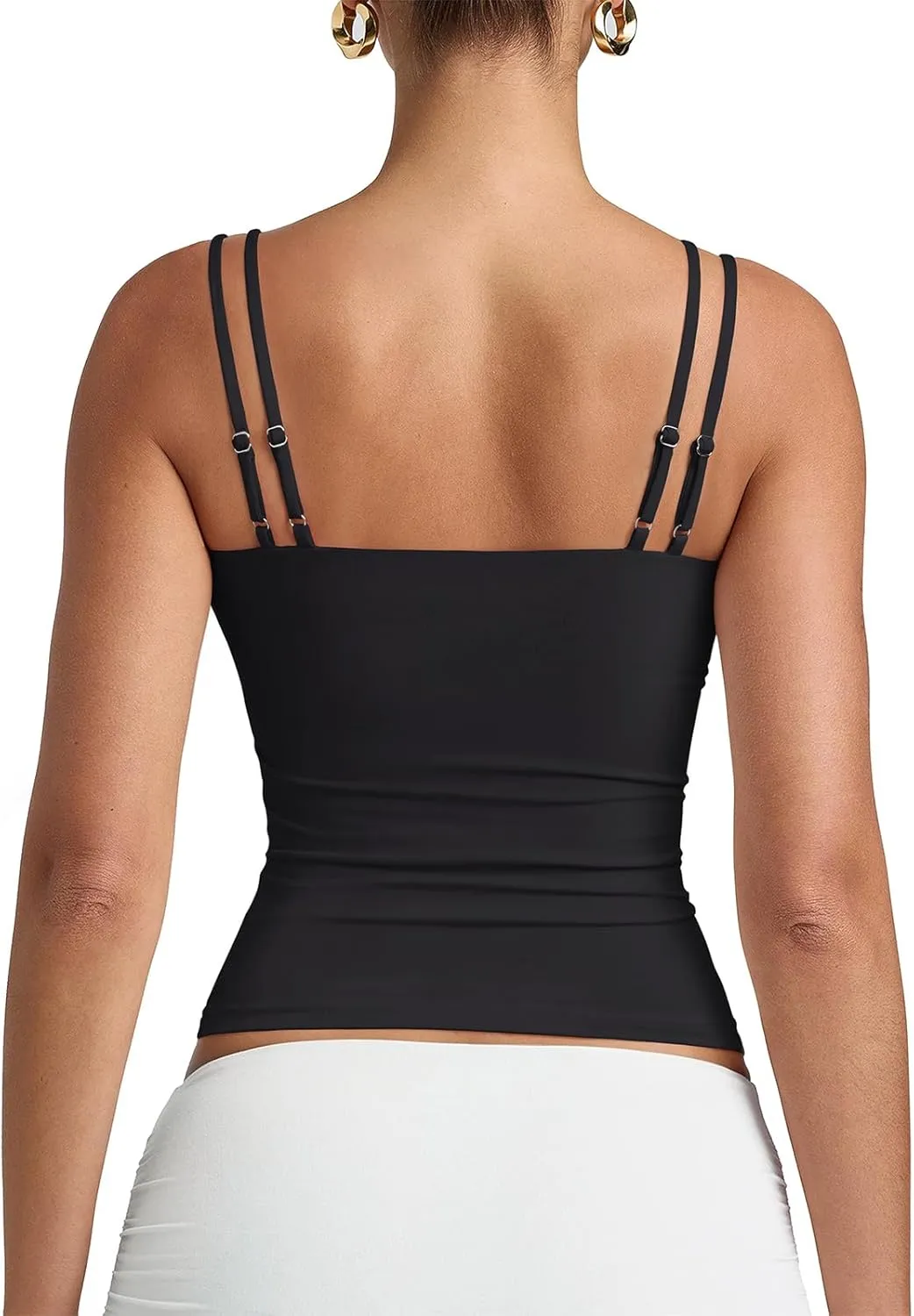 PINKMSTYLE Women Sexy V Neck Tank Top Sleeveless Double Lined Slim Fit Summer Double Spaghetti Strap Cami Going Out Tops