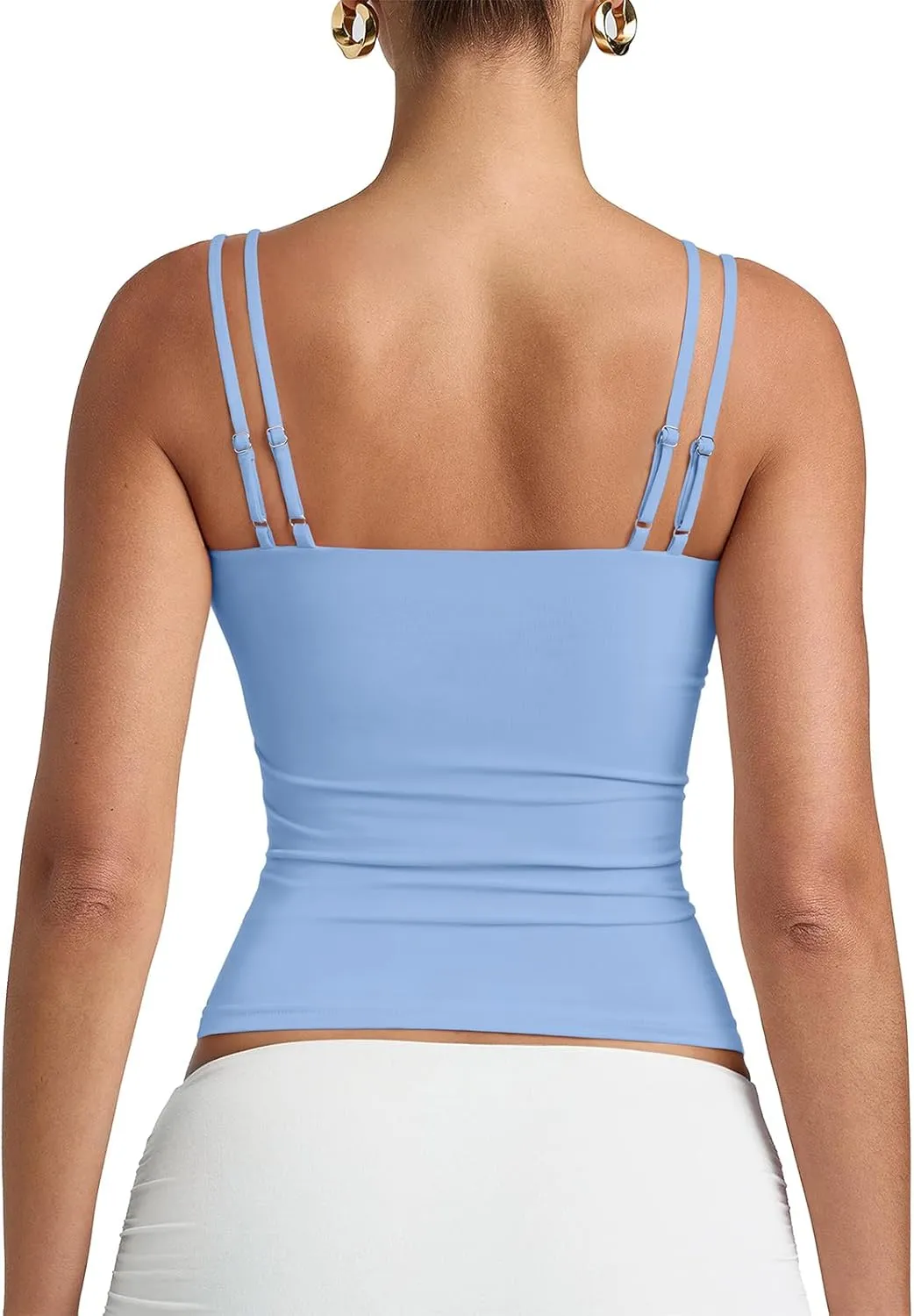 PINKMSTYLE Women Sexy V Neck Tank Top Sleeveless Double Lined Slim Fit Summer Double Spaghetti Strap Cami Going Out Tops