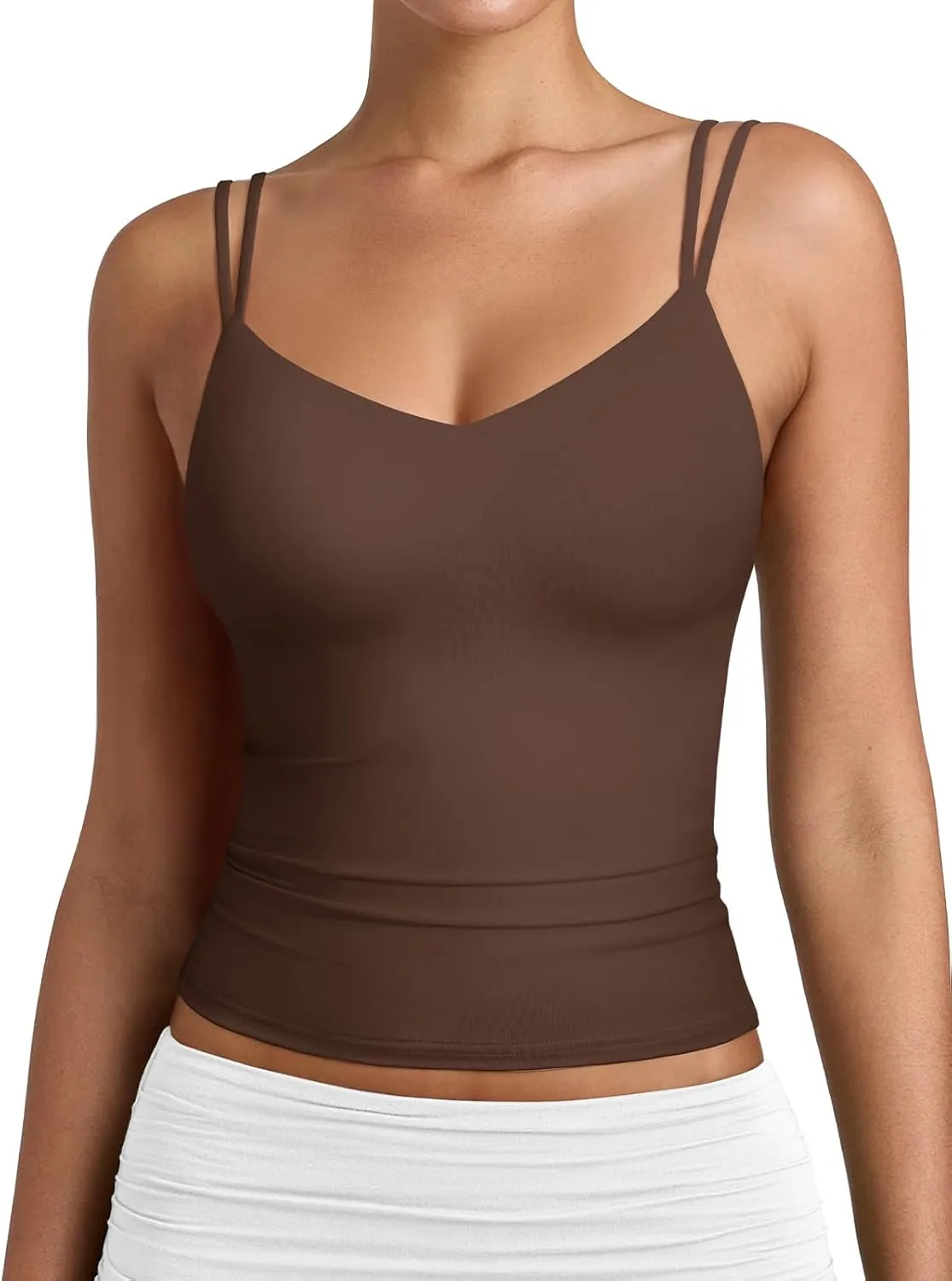 PINKMSTYLE Women Sexy V Neck Tank Top Sleeveless Double Lined Slim Fit Summer Double Spaghetti Strap Cami Going Out Tops