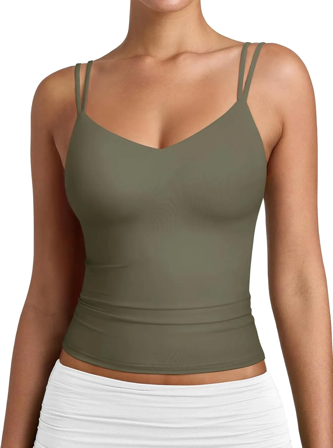 PINKMSTYLE Women Sexy V Neck Tank Top Sleeveless Double Lined Slim Fit Summer Double Spaghetti Strap Cami Going Out Tops