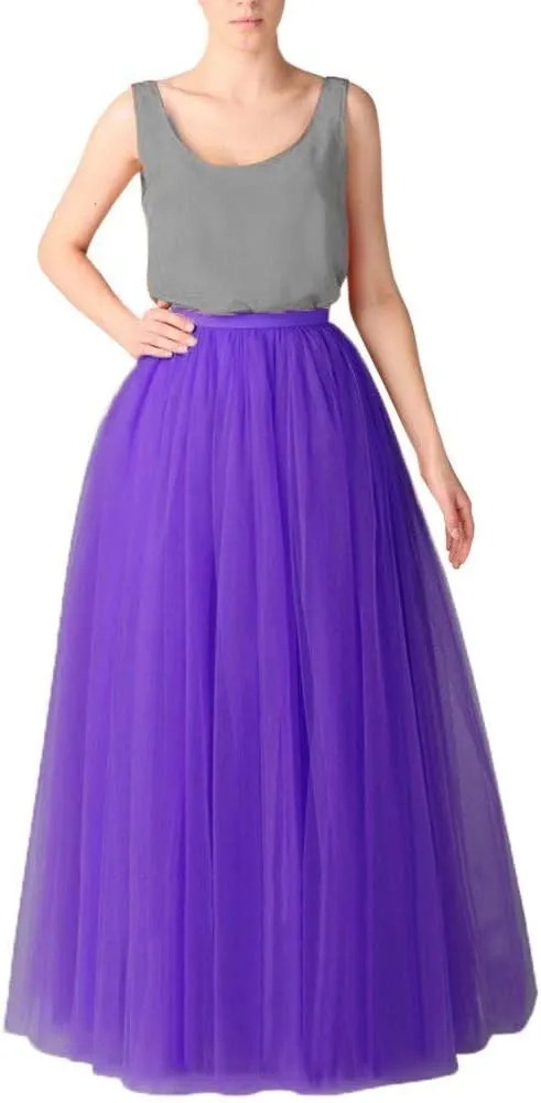 Pleated Tulle Skirts for Women Midi Length Womens Pleated Princess Mesh Skirt Adult Dark Purple Tulle Skirt for