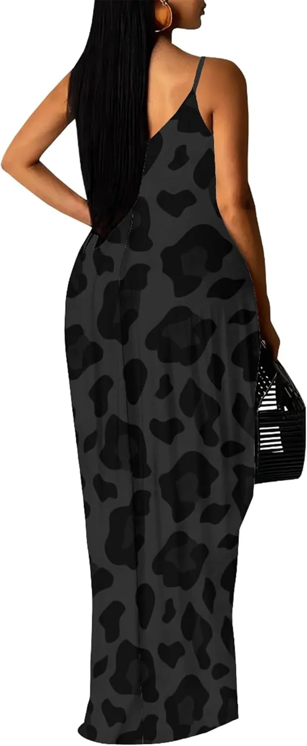Plus Size Dress for Women 2024 Casual Sleeveless Sundress Loose Spaghetti Strap Long Summer Beach Maxi Dress with Pockets