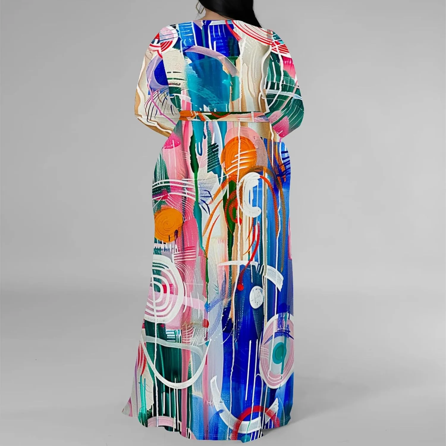 Plus Size Formal Maxi Dress for Women Sexy Long Sleeve Deep V Neck Side Split Cocktail Party Casual Dress with Belt