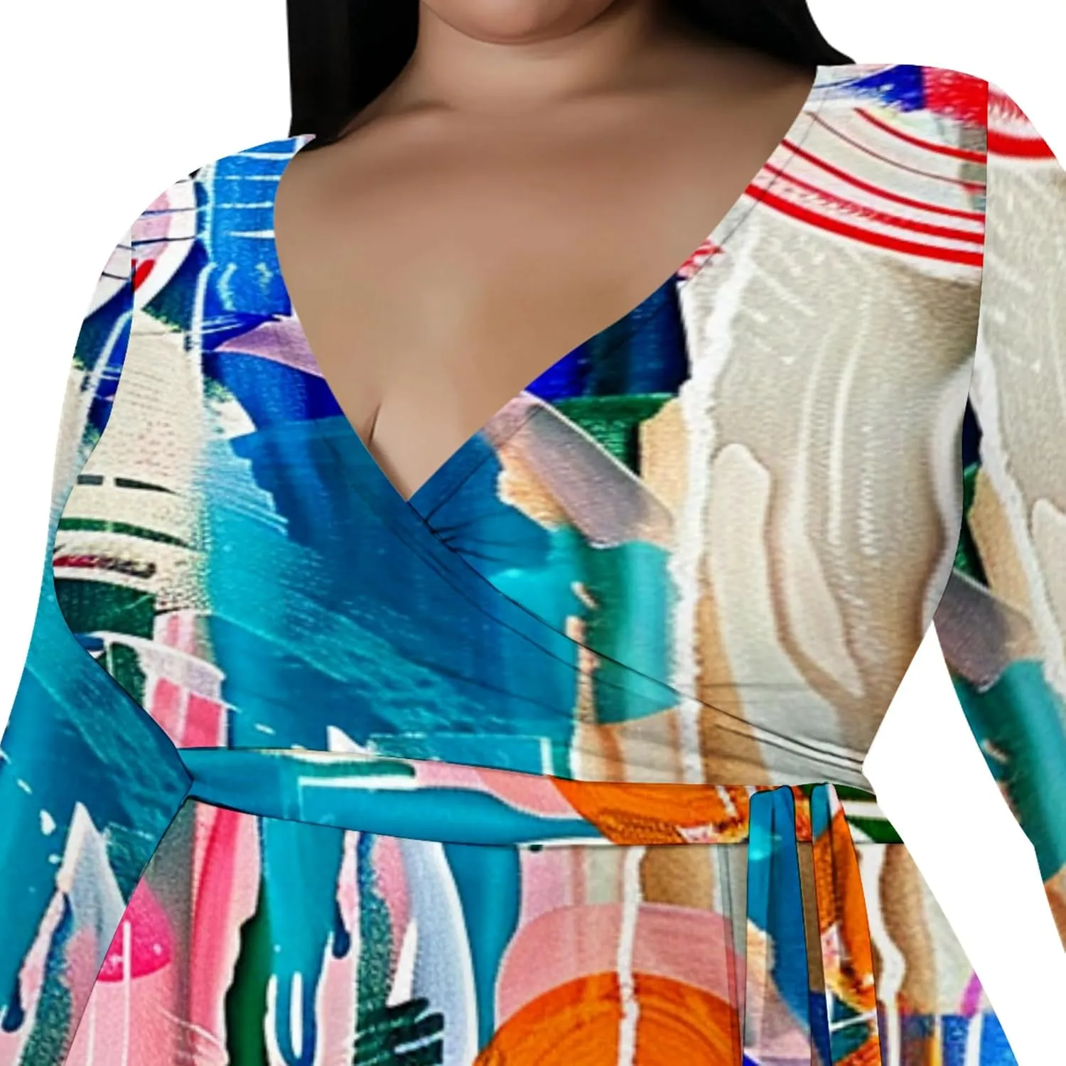 Plus Size Formal Maxi Dress for Women Sexy Long Sleeve Deep V Neck Side Split Cocktail Party Casual Dress with Belt