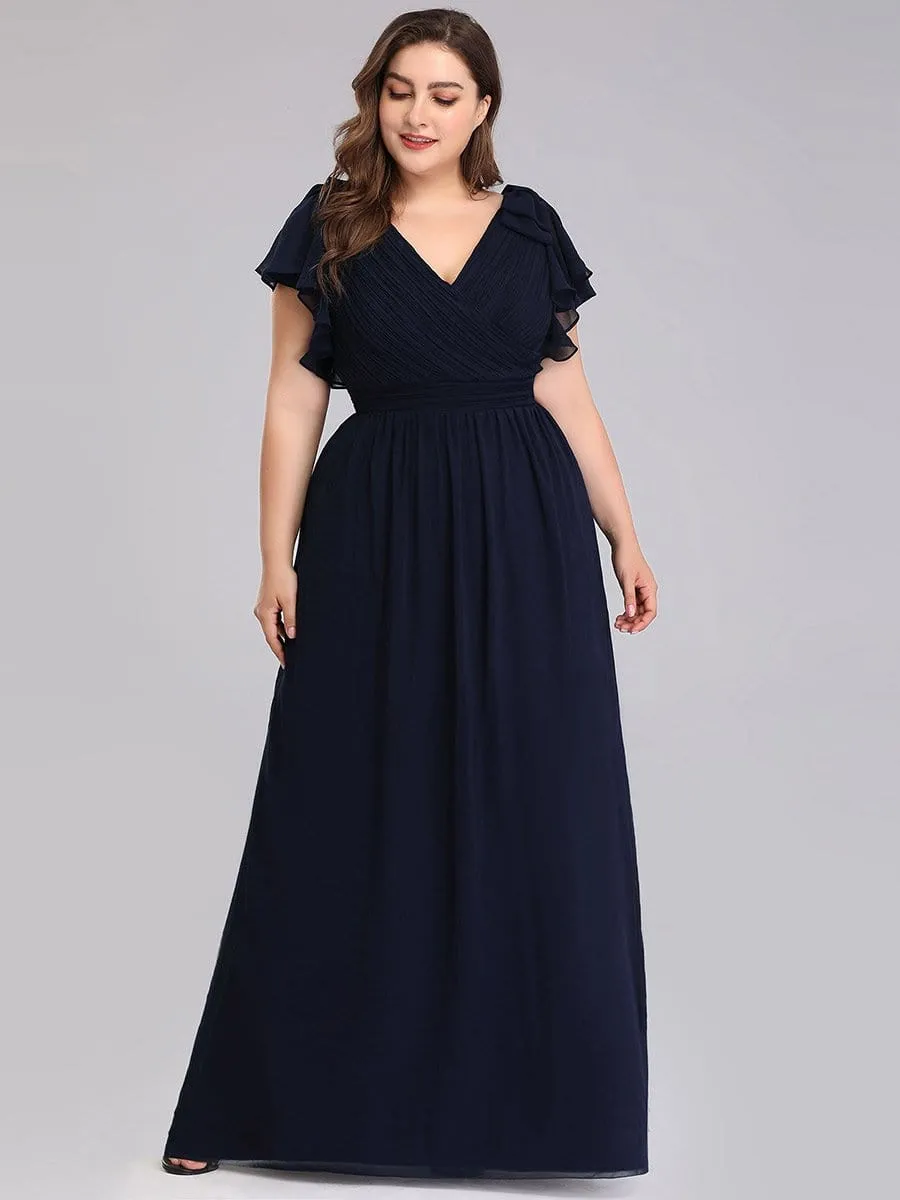 Plus Size Ruched Bodice Evening Dresses with Ruffles Sleeves