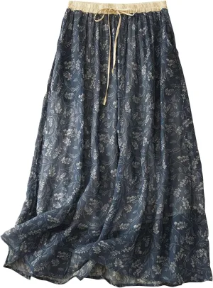 Plus Size Skirt for Women Fashion Floral Printed A Line Skirts High Waisted Drawstring Skirts Western Vintage Skirt