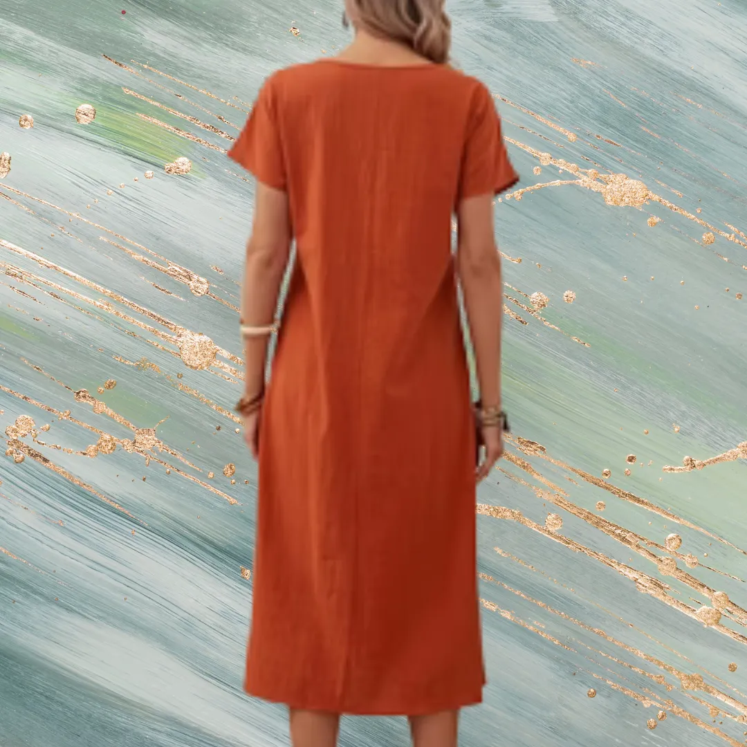 Plus Size Women Cotton Linen Loose Fitting Dress